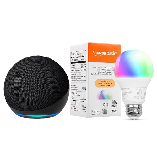 Save 63% on the Echo Dot with Amazon Basics Smart Color Bulb