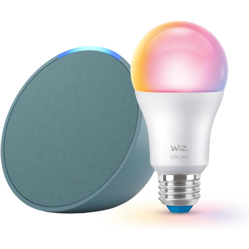 Save 60% on the Echo Pop with WiZ 60W A19 LED Smart Color Bulb