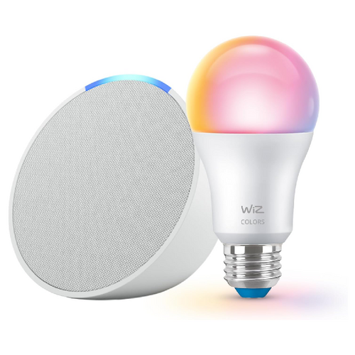 Save 17% on Echo Pop with WiZ 60W A19 LED Smart Color Bulb