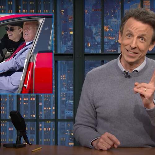 Seth Meyers gleefully roasts Trump and Musk's Tesla ad